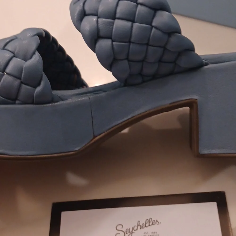 Seychelles Women's Novelty Blue Heel Sandals Shoes NWB $130 - Picture 8 of 10